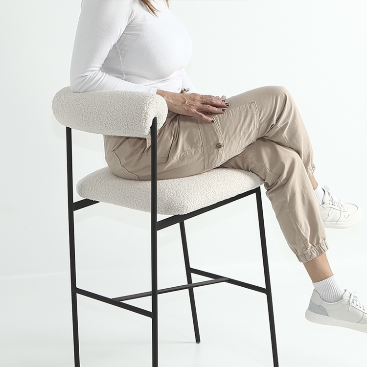 Banqueta Oliva 70CM Preta e Tecido Branco Extra