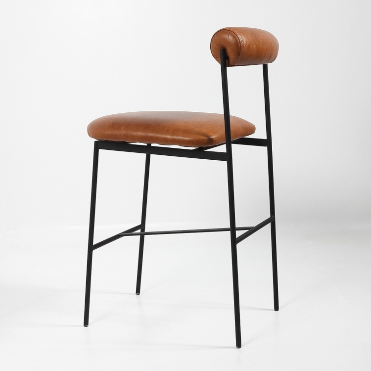 Banqueta Oliva 70CM Preta e Couro Camel