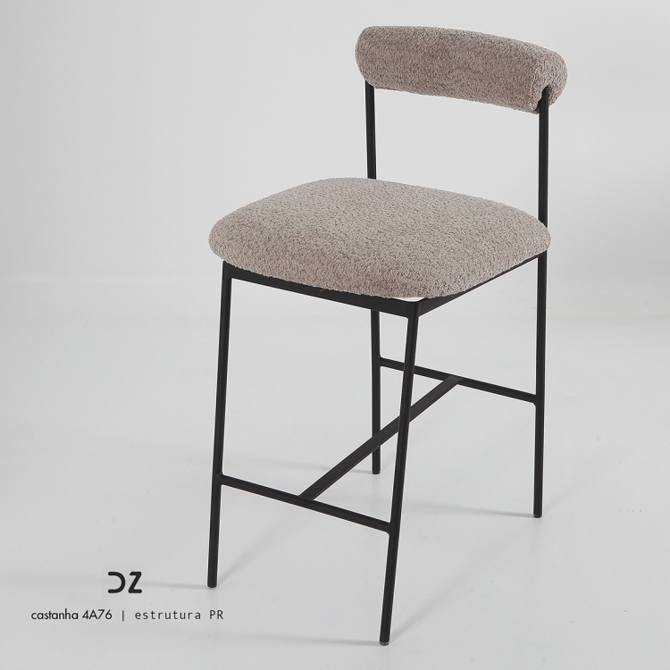 Banqueta Oliva 70CM Preta em Tecido Boucle Castanha